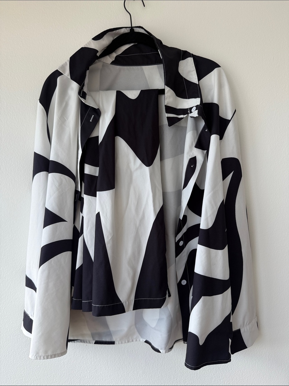 2 Piece Black & White Abstract Printed Women's Button-Up Set